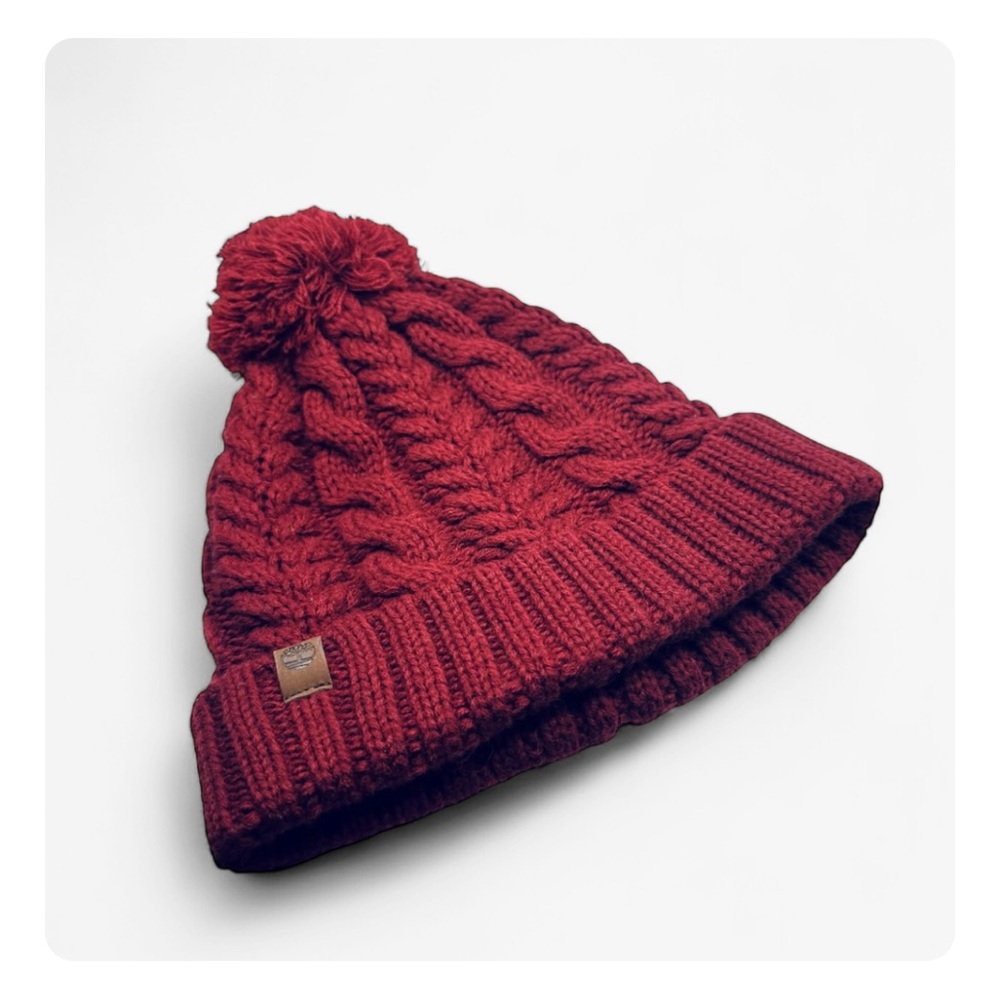 ★ Timberland Winter Woods Cable Beanie with Pom Pom - Burgundy ★ - Picture 6 of 17